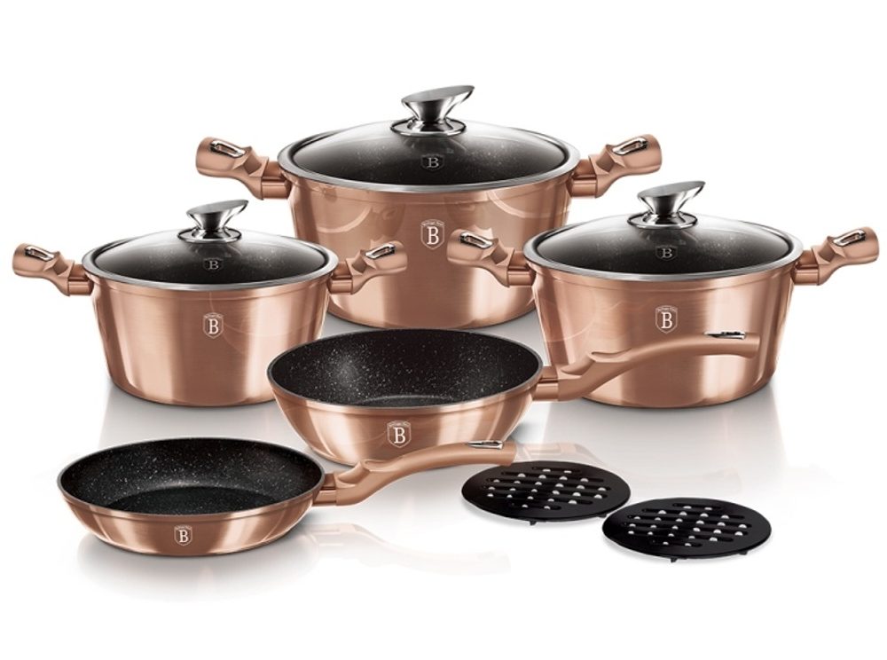 Levně BERLINGERHAUS Sada nádobí s mramorovým povrchem 10 ks Rosegold Metallic Line BH-1220