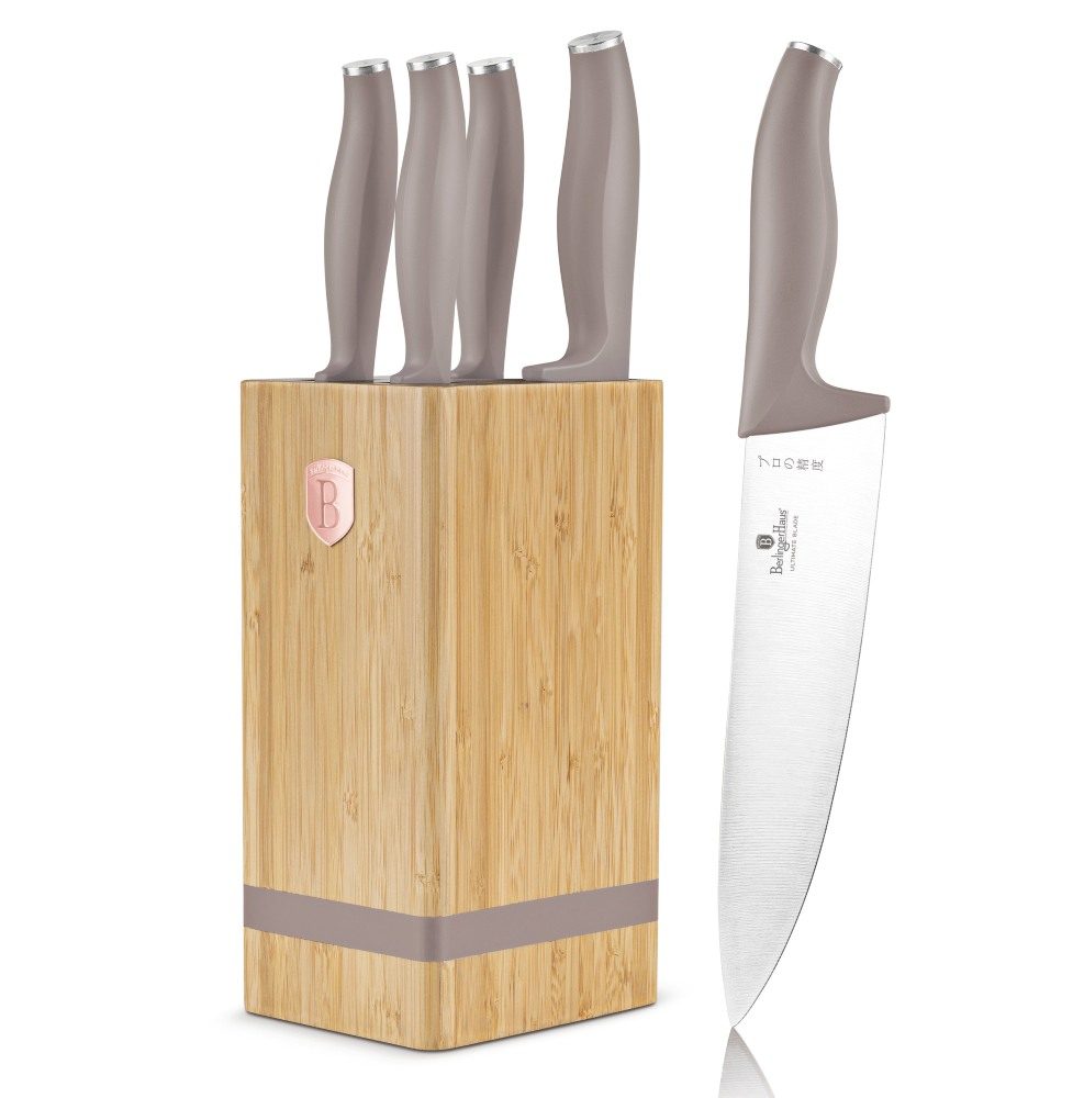 Levně BERLINGERHAUS Sada nožů se stojanem BAMBOO 6 ks Taupe Collection BH-2974
