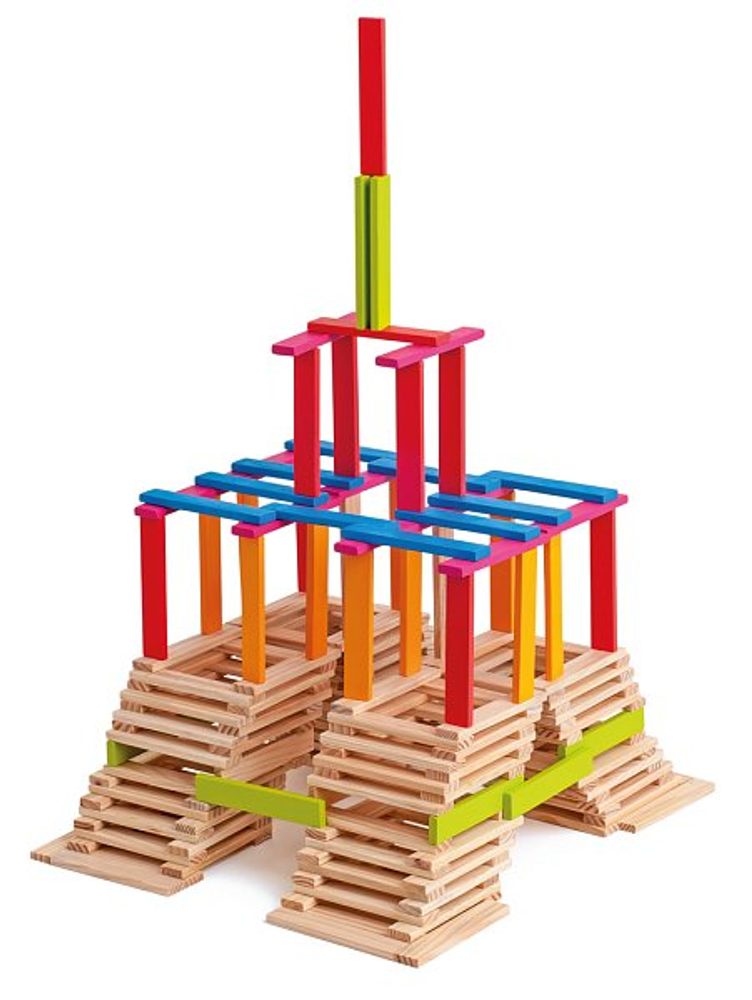 Levně WOODY Stavebnice v kyblíku přírodní/barevná - Emma, 200ks