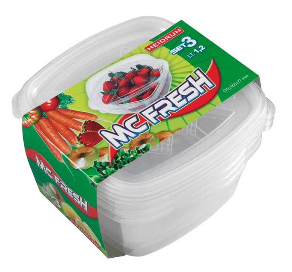 Levně heidrun SADA 3 KS PLASTOVÝCH ČTVERCOVÝCH DÓZ Á 1,2L