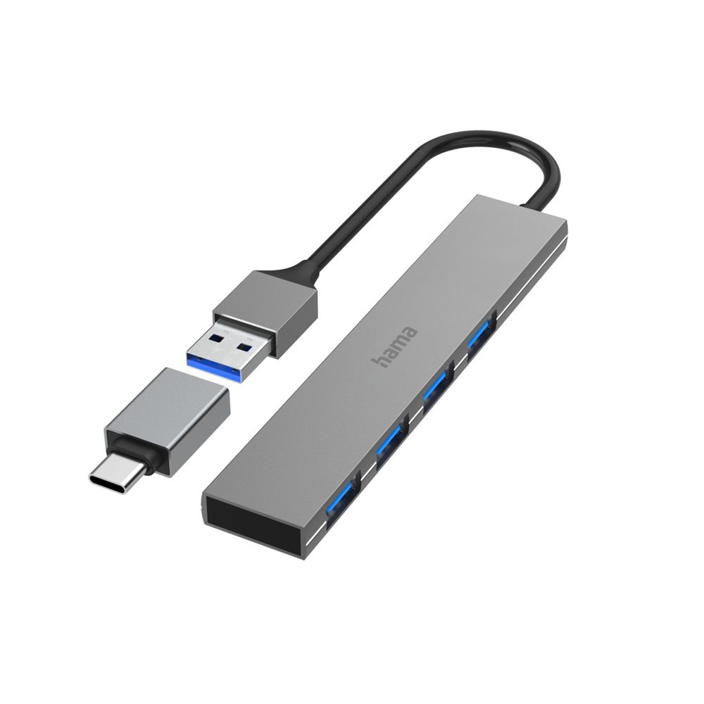 Levně Hama USB hub, 4 porty, USB 3.2, 5 Gb/s, Ultra Slim, USB-C adaptér