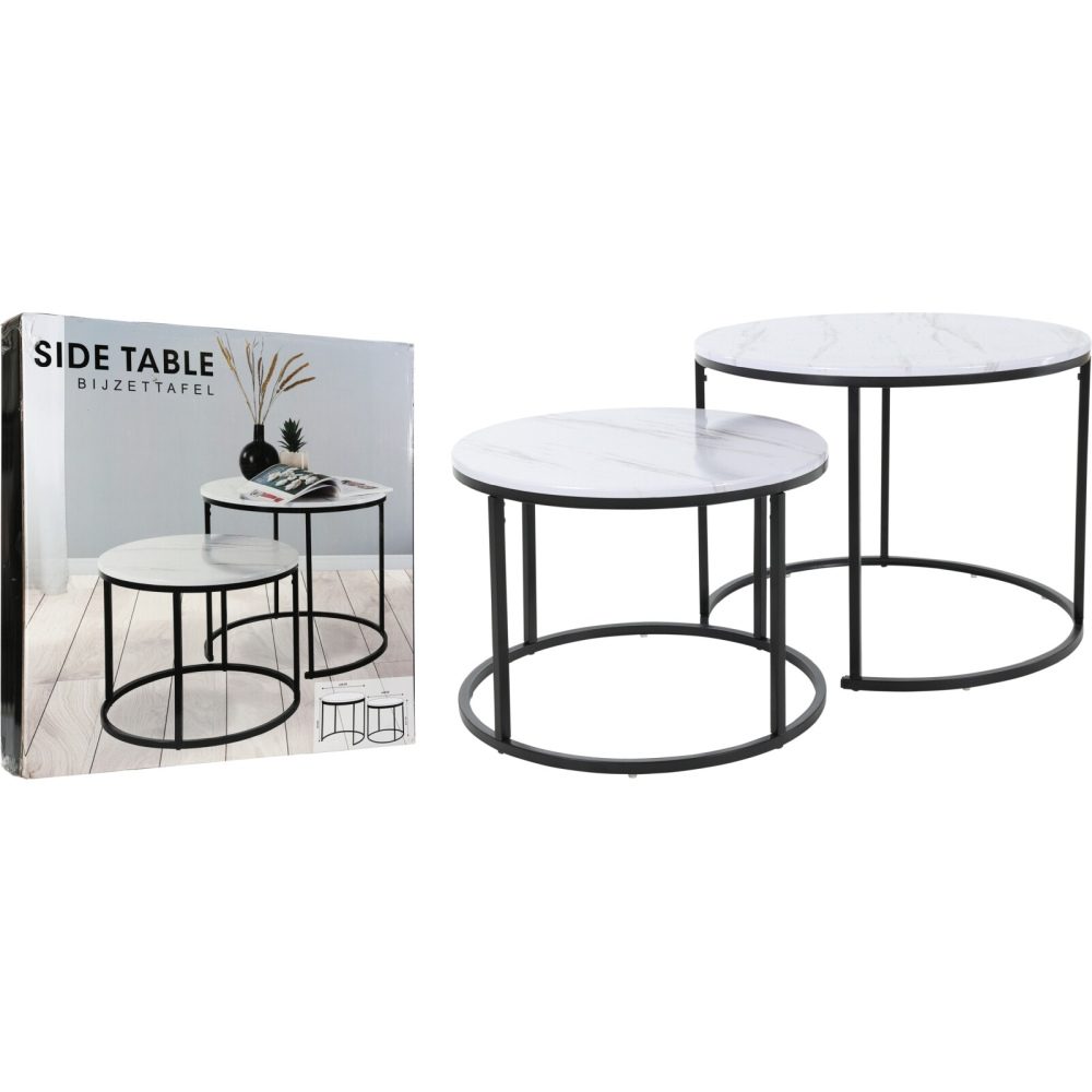 H & S COLLECTION Odkládací stolek kulatý sada 2 ks 60 / 50 cm bílá KO-MB9000020