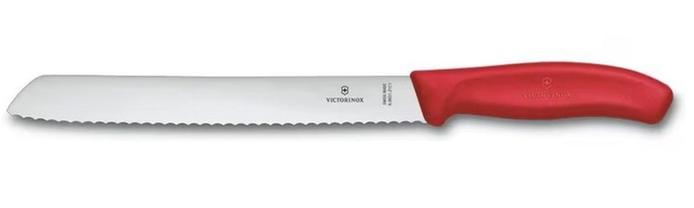 Levně nůž 21cm na CHLÉB, vroubk., červený, blistr, VICTORINOX