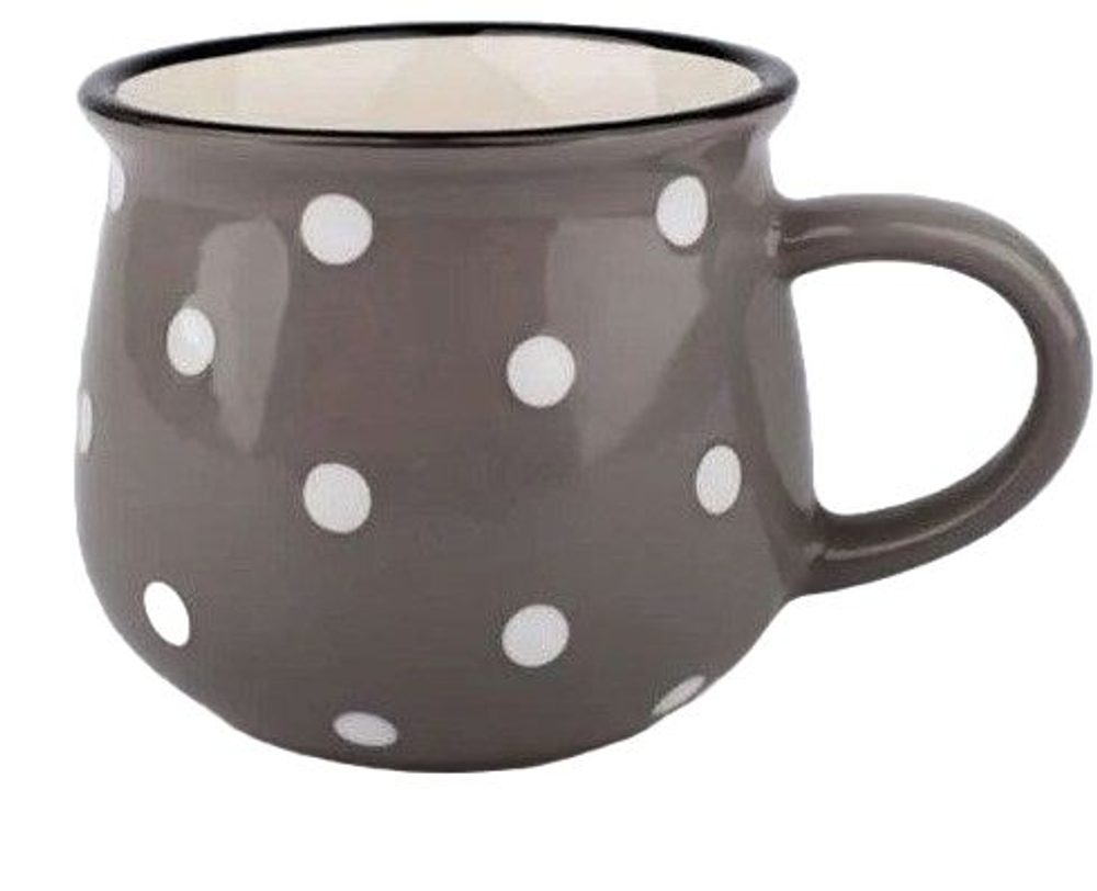 Levně hrnek 230ml TM.ŠEDÝ, BÍLÝ PUNTÍK, d7,8x7cm, keramika