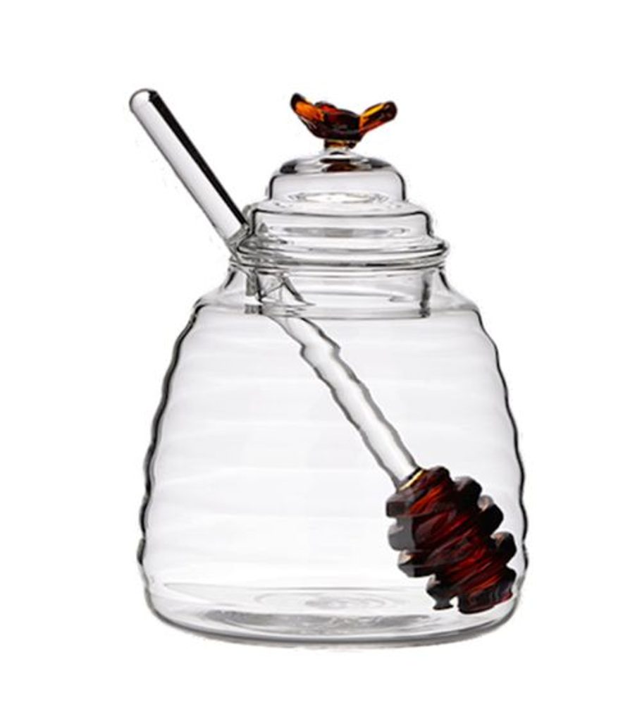 Levně dóza 400ml, d 9x14cm na med s naběračkou, sklo