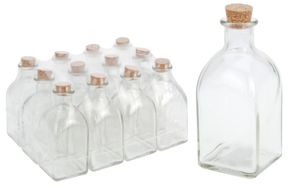 Levně láhev 0,25l hran.+kork.zátka,olej/ocet, sklo