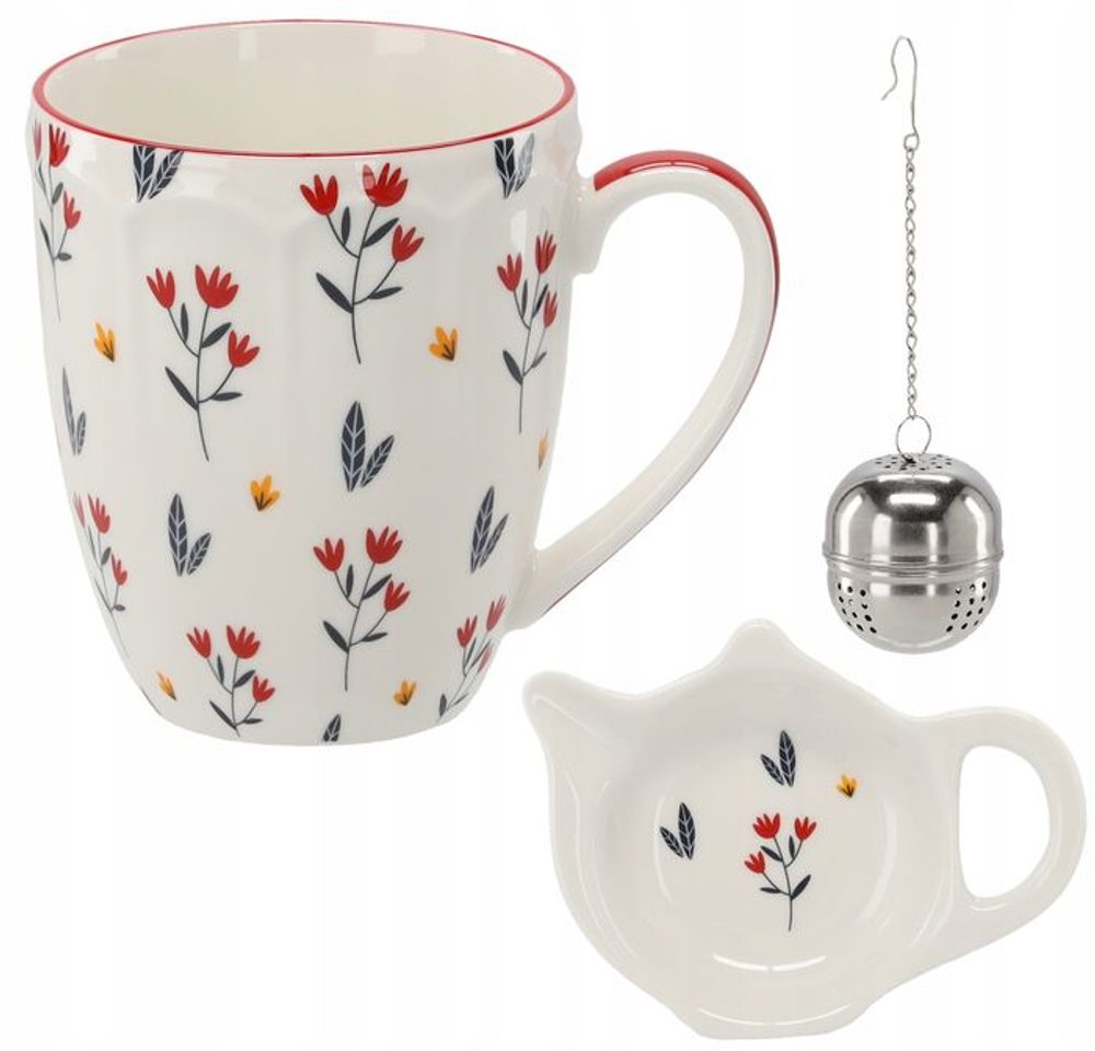 Levně hrnek 350ml KVĚTY, 3DEKORY, čajítko, podčajník, porcelán, DB