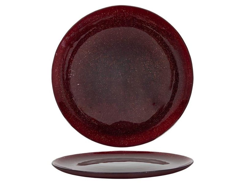 Levně HIT TALÍŘ LESKLÝ ČERVENÝ S GLITRY, SKLO D21X1,5CM