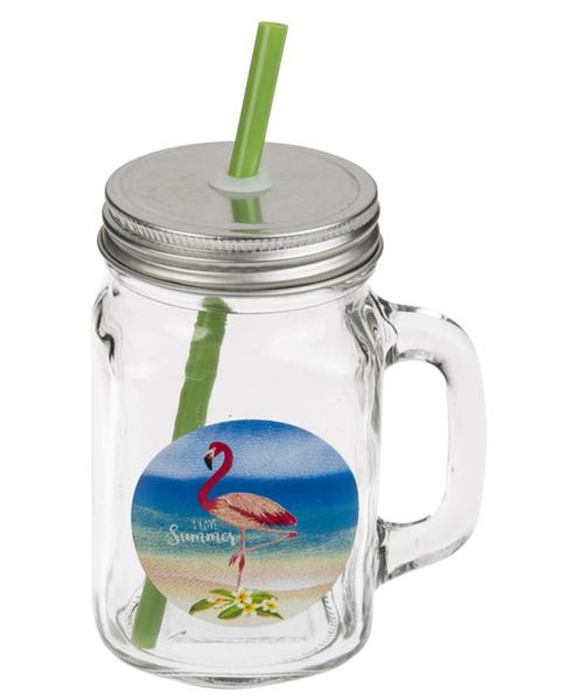 Levně TORO SKLENICE "MASON" S VÍČKEM A BRČKEM, 450ML,PLAMEŇÁK