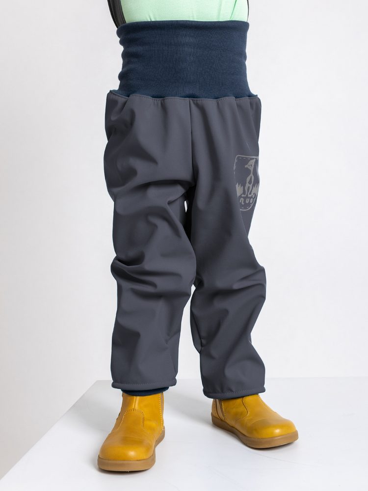 Levně unuo Batolecí softshellové kalhoty s fleecem Antracitové + reflexní obrázek Evžen (Softshell toodler trousers) - 68/74