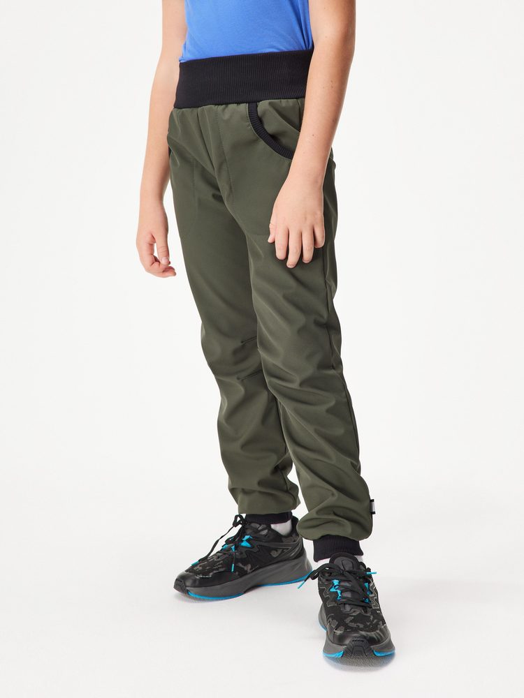 Levně Unuo, Dětské softshellové kalhoty s fleecem Street, Khaki - 104/110