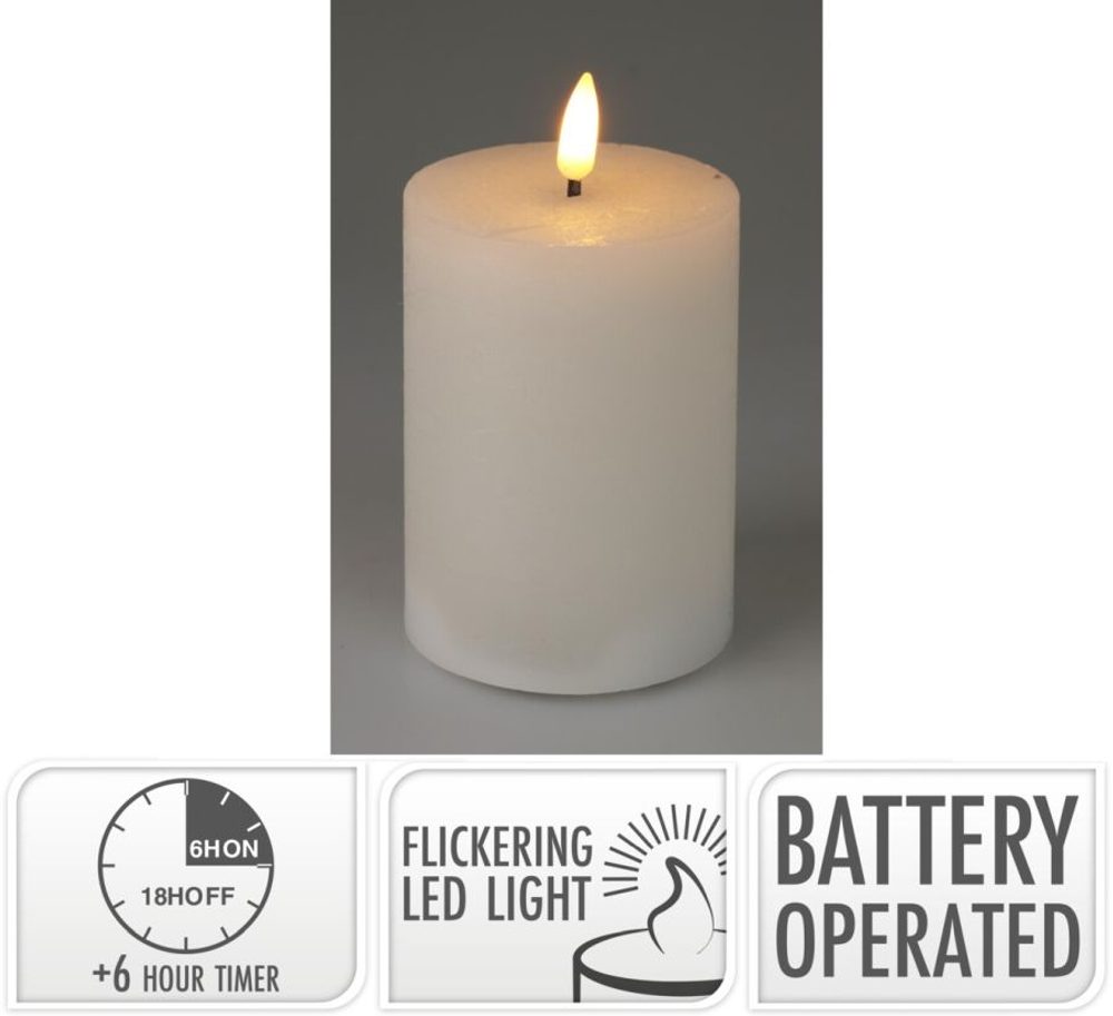 svíčka LED 7,5x10cm, časovač, bílá, plast