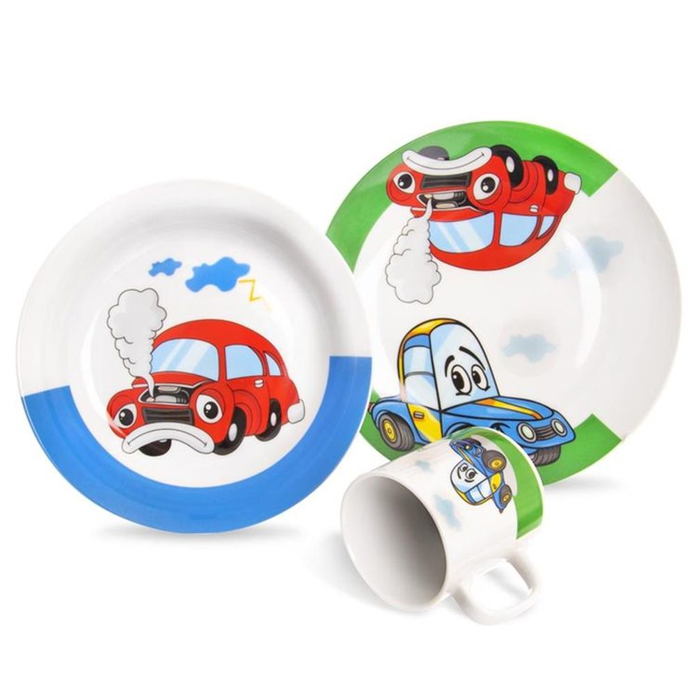 Levně soupr. 3díl. AUTO, děts.jídel. porcelán