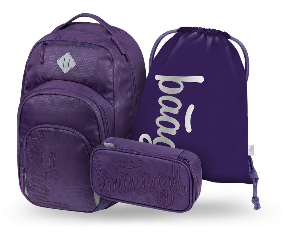 Levně BAAGL SET 3 Coolmate Plum: batoh, penál, sáček