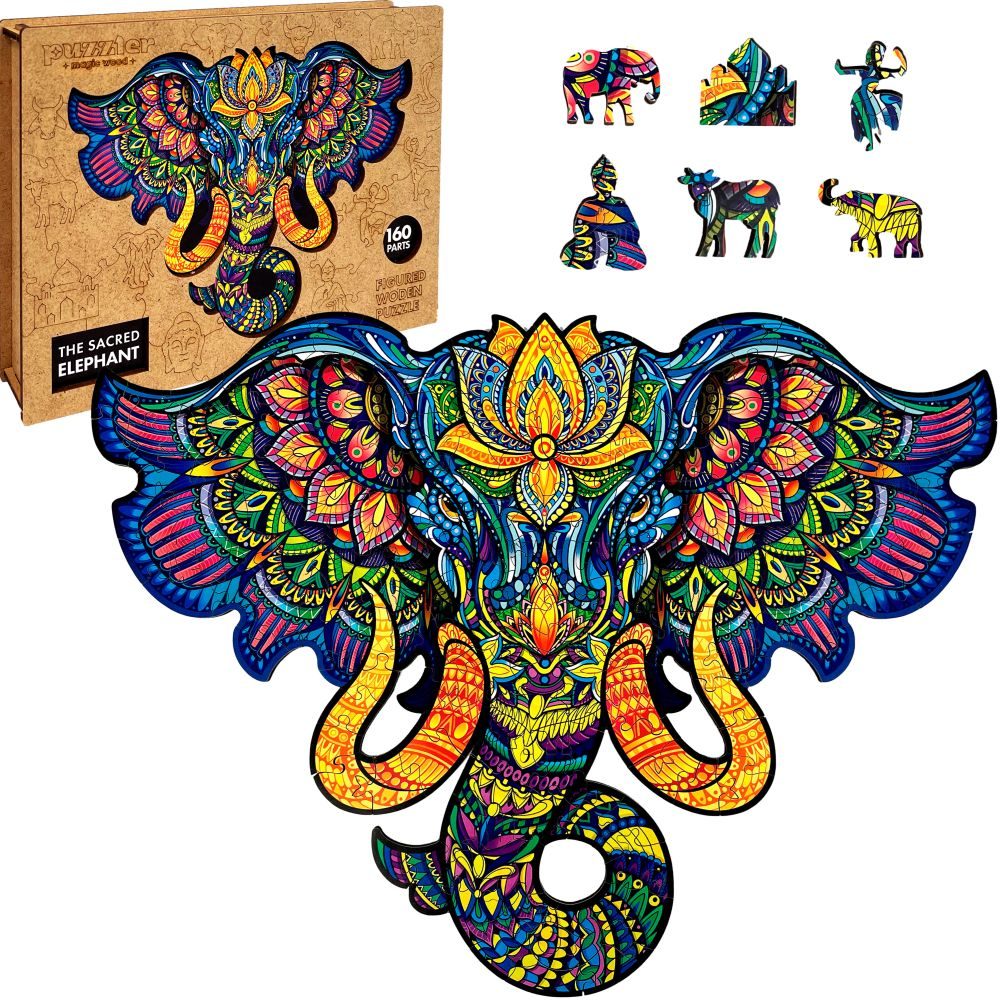 Levně DŘEVĚNÉ BAREVNÉ PUZZLE - Posvátný Slon