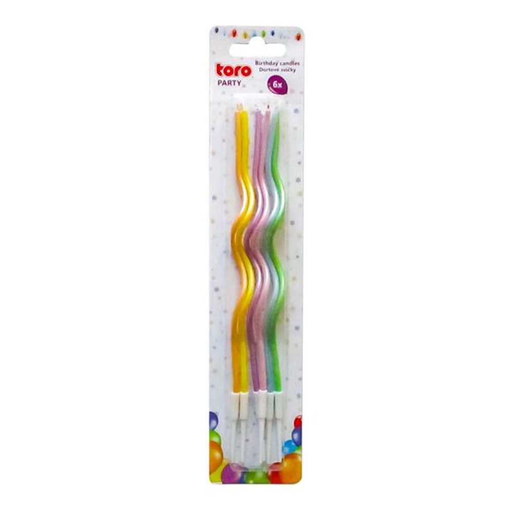 Levně TORO SVÍČKY S DRŽÁKEM TWISTY PERLEŤOVÉ 6KS 13X0,2CM ASS