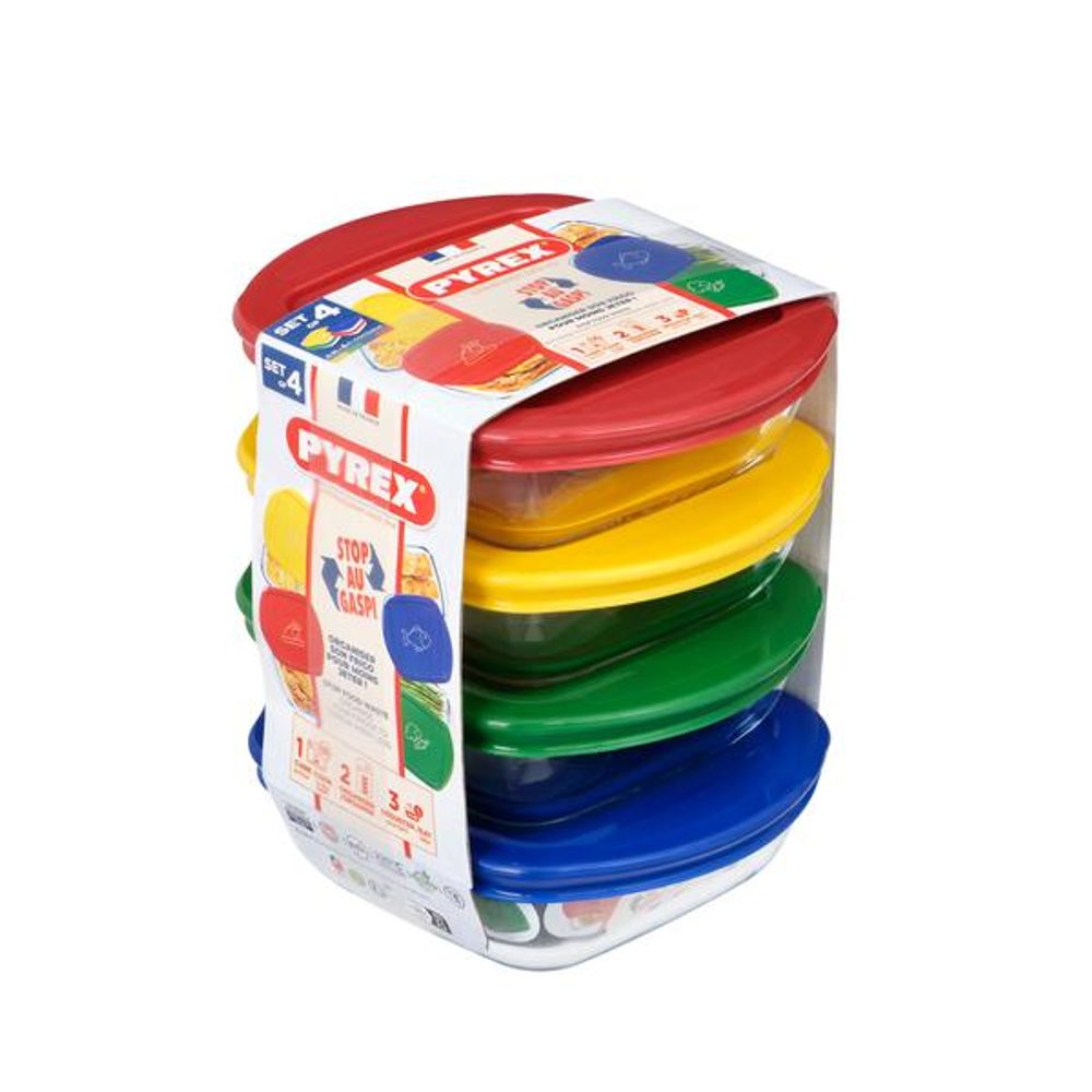 Levně Pyrex SADA ČTVERCOVÝCH DÓZ PYREX 4KS, 0,3L, SKLO