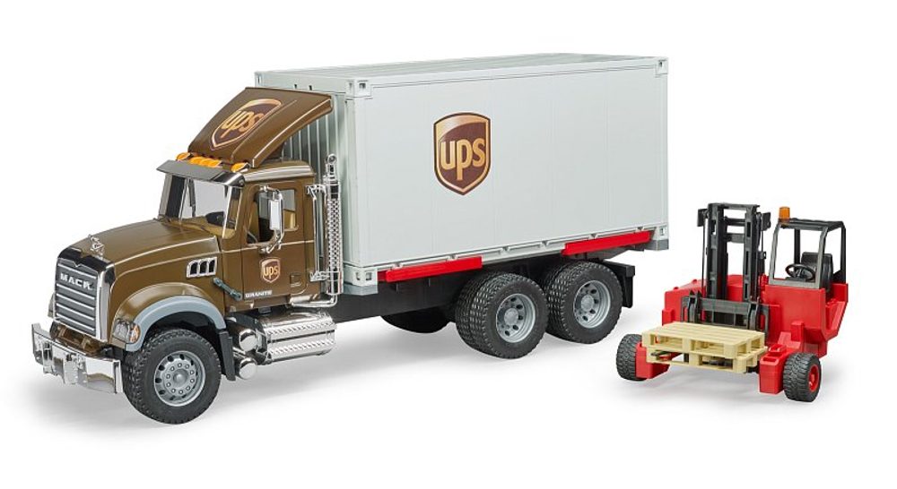 Levně BRUDER Komerční vozy - MACK Granite UPS auto s vysokozdvižným vozíkem