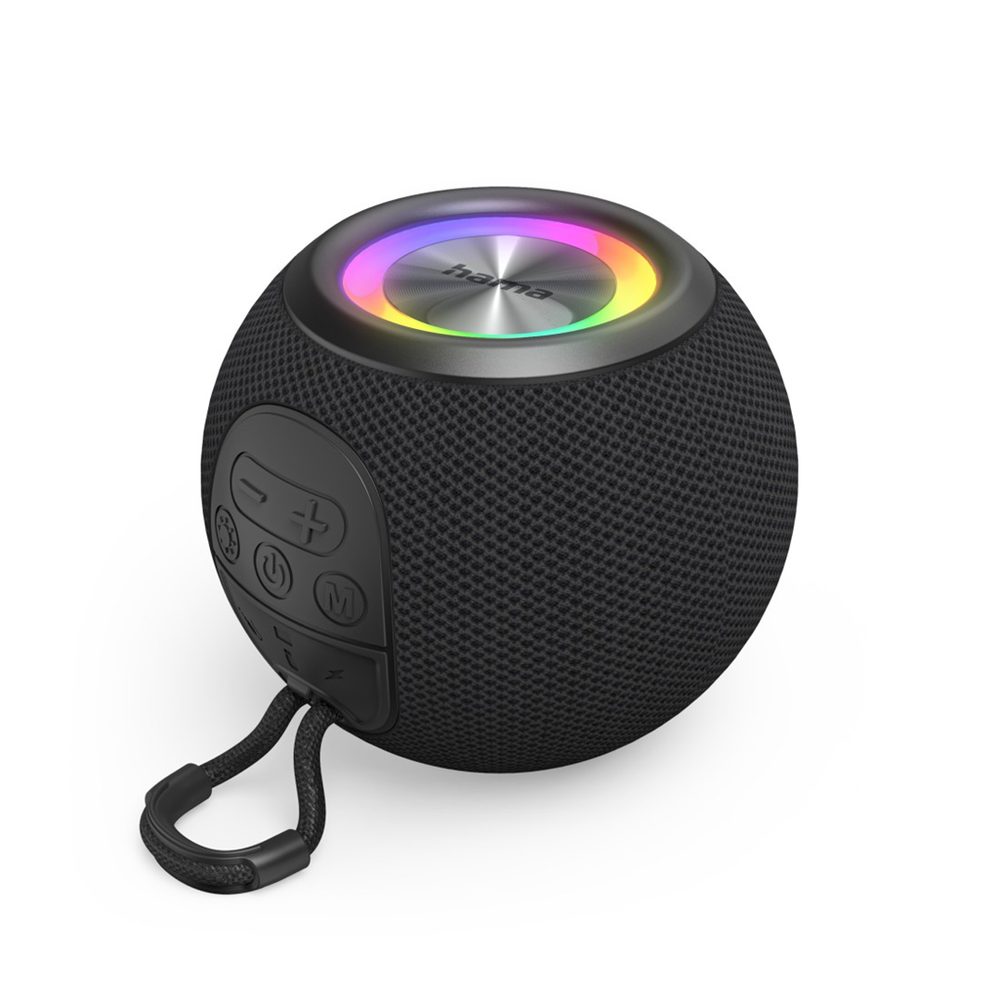 Levně Hama Ball, Bluetooth reproduktor, 5 W, LED podsvícení, AUX-in, USB-A, microSD slot, černý
