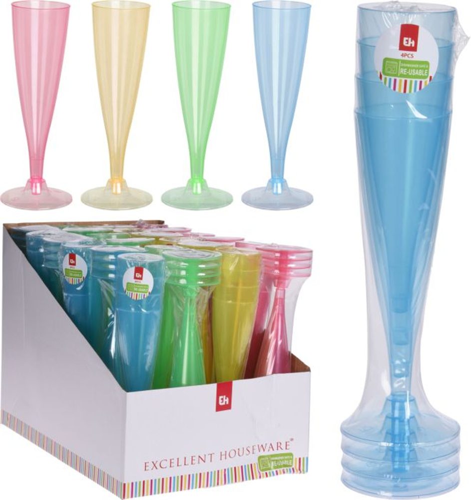 Levně sklen.4ks 130ml, šampus, mix barev, plast