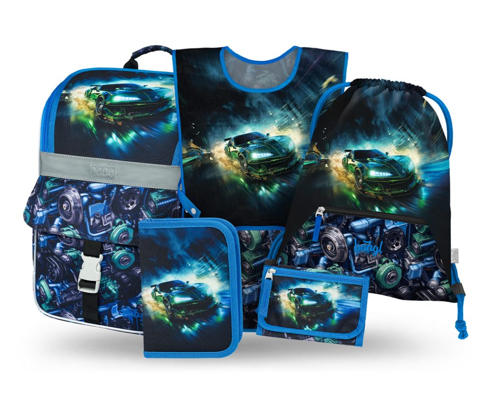 Levně BAAGL SET 5 Zippy Závodní auto: aktovka, penál, sáček, zástěra, peněženka
