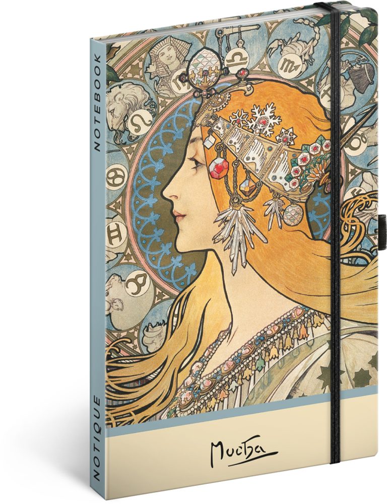 Levně NOTIQUE Notes Alfons Mucha – Zodiak, tečkovaný, 13 x 21 cm