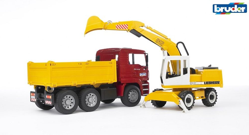 Levně BRUDER Konstrukční vozy - MAN TGA nákladní auto s Liebherr bagrem 1:16