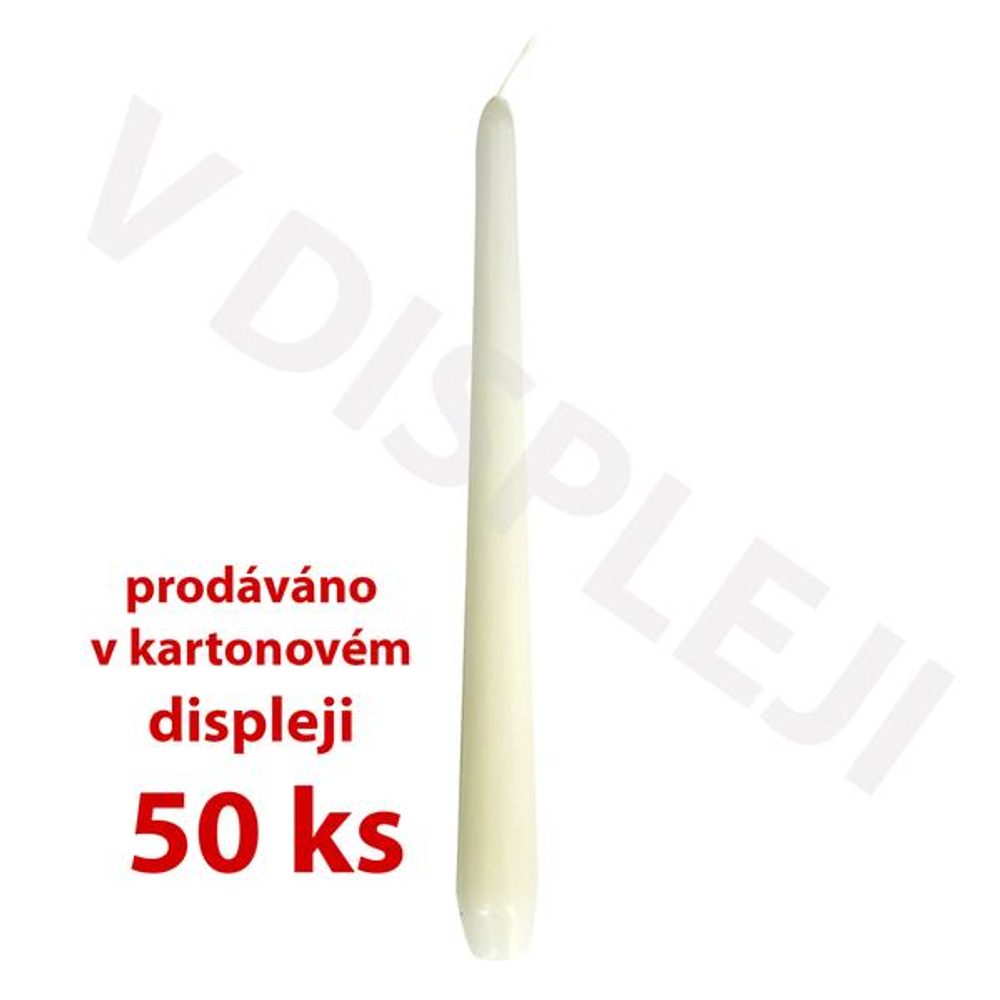 Levně Nezařazeno SVÍČKA KÓNICKÁ DISPL.50KS,18,5X2,3CM PARAFÍN BÍLÁ