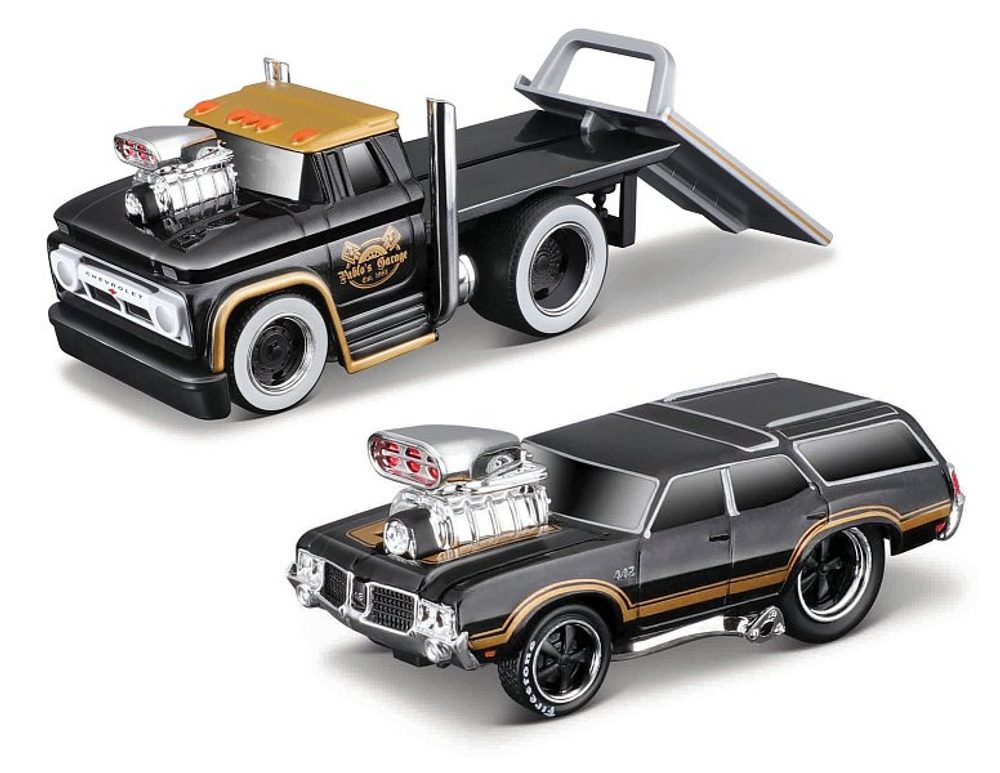 Levně Maisto - Muscle Transports - 1966 Chevrolet C60 Flatbed 1970 Oldsmobile Vista Cruiser, 1:64