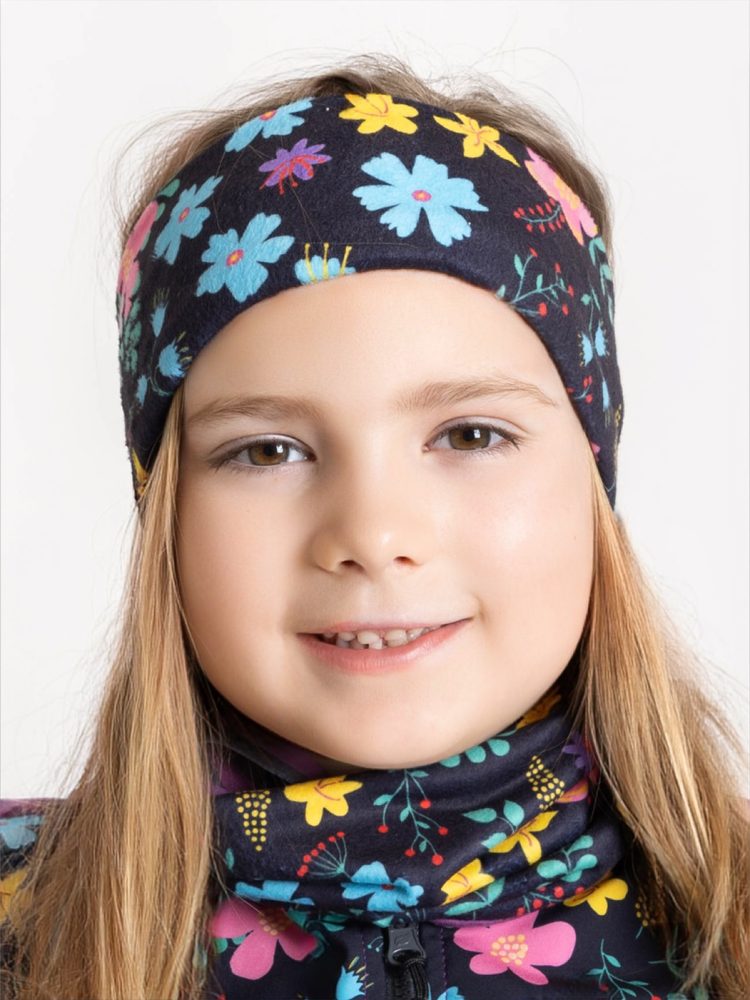 Levně Unuo Dětská čelenka fleecová Elise, Kytičky - L (53-56 cm)