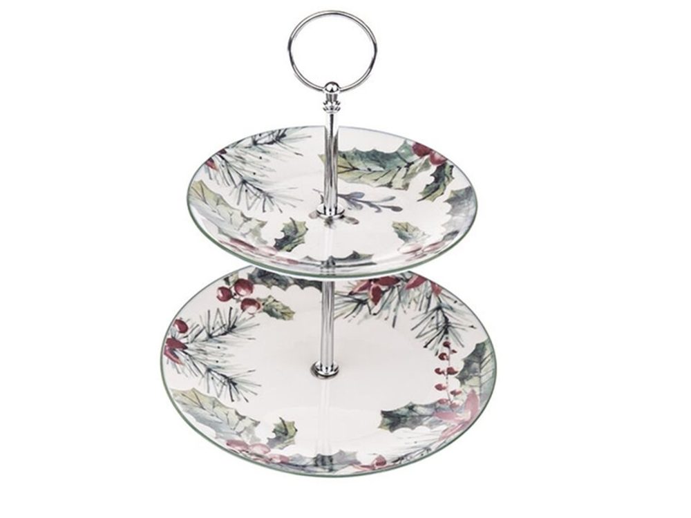 Levně etažér 2patra, d15 /d19,v. cm, VÁNOČNÍ, PORCELÁN