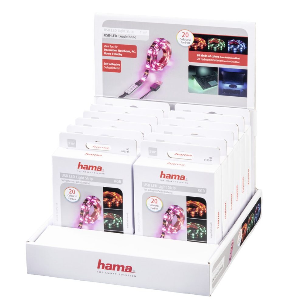 Levně Hama USB LED světelný pásek s integrovaným ovládáním, RGB podsvícení, 1 m, 12 ks v displeji