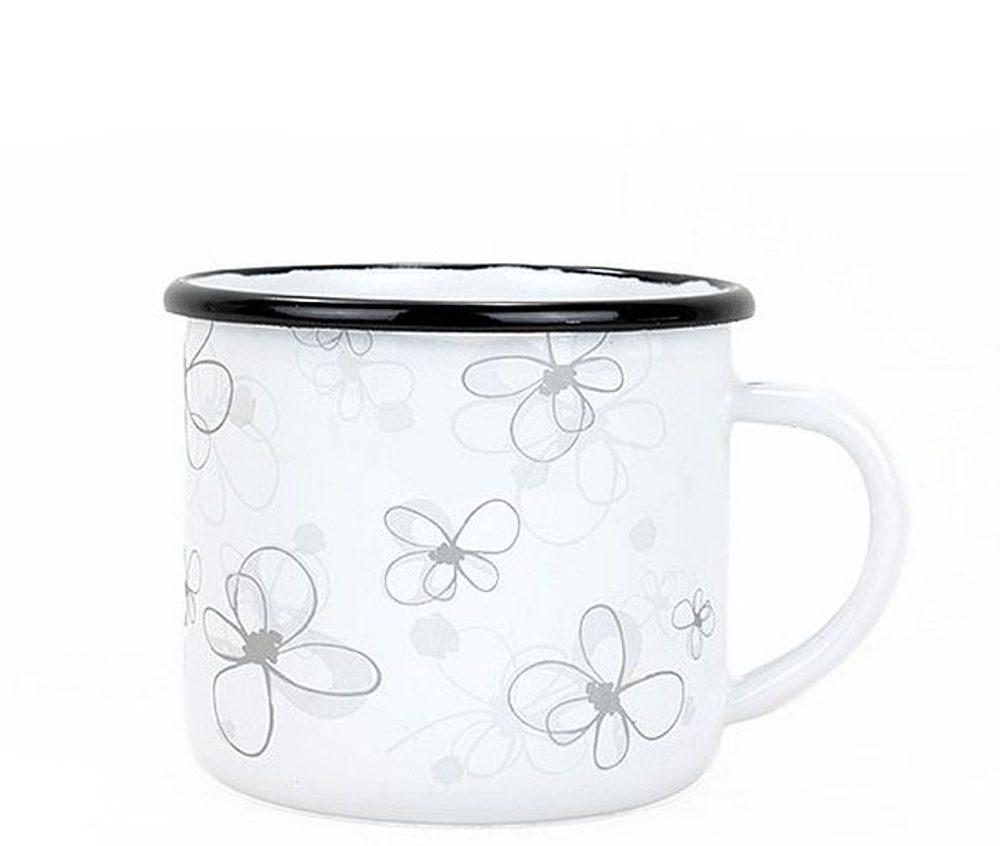 Levně hrnek d 8cm bílý, KVĚTY, PREMIUM, 0,35l smalt