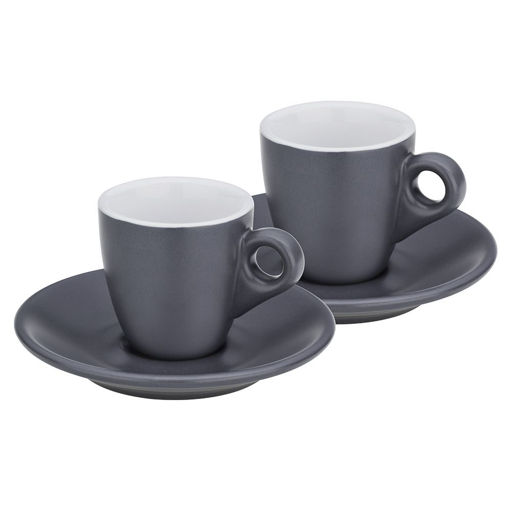 Levně KELA Hrnek na espresso s podšálkem sada 4 ks MATTIA šedá KL-12751