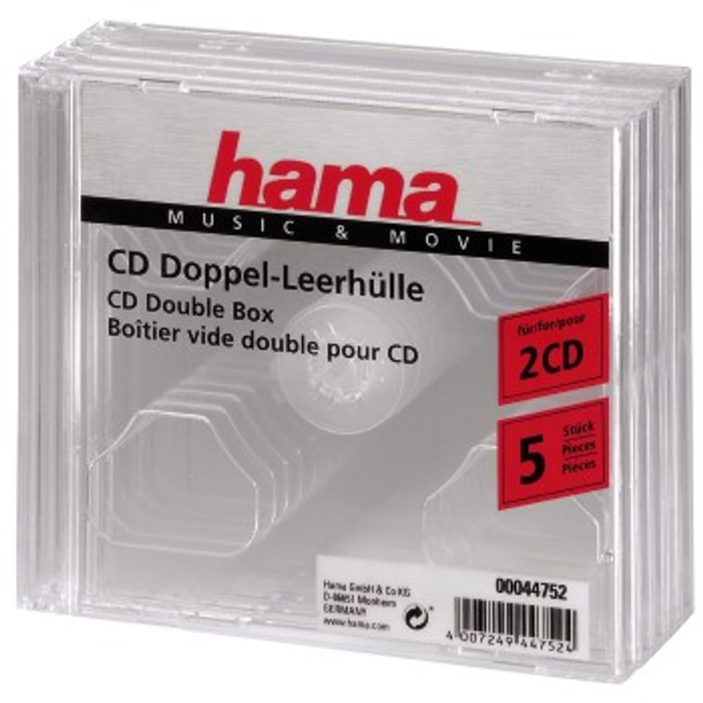 Levně Hama Standard CD Double box, na 2 CD, transparentní, balení 5 ks (cena za balení)