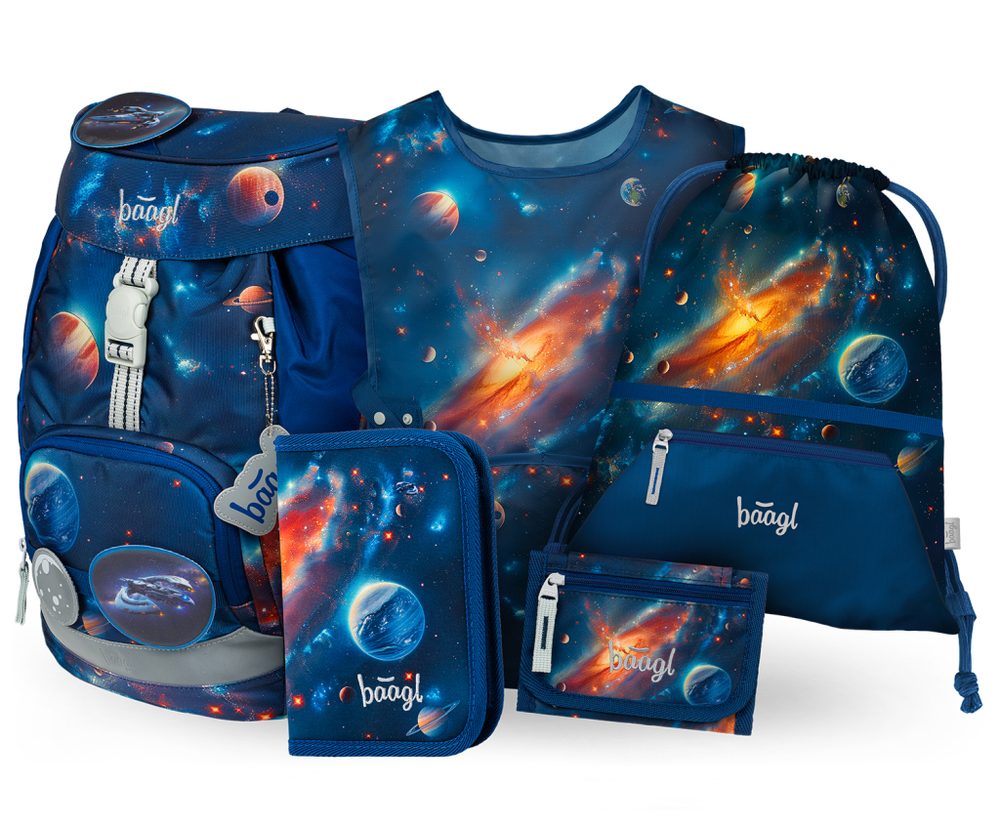 Levně BAAGL SET 5 AIRY Vesmír: batoh, penál, sáček, zástěra, peněženka