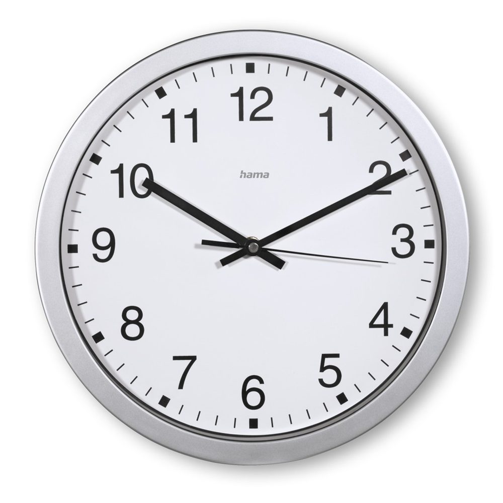 Levně Hama Mallorca, nástěnné hodiny, průměr 30 cm, tichý chod, stříbrné