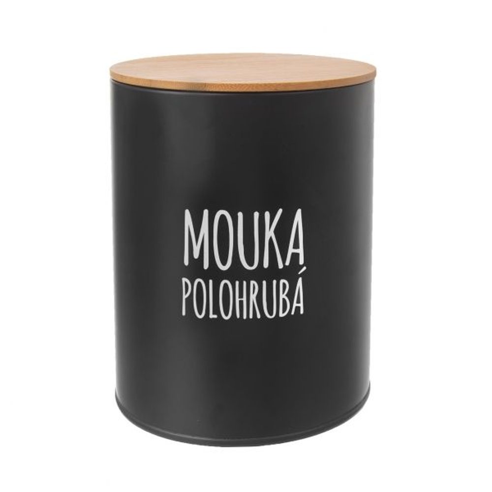 Levně dóza plech. d13x17,5cm, MOUKA POLOHR., BLACK, plech/bambus