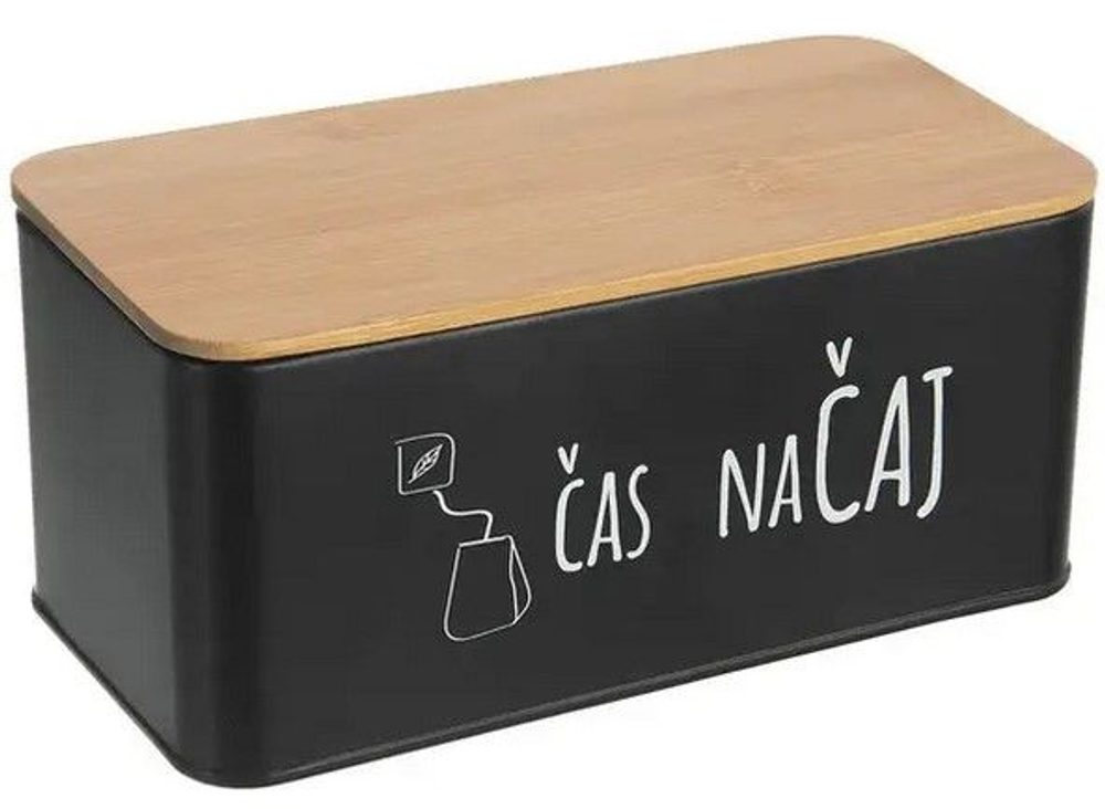 Levně dóza plech. 20,3x10,3x9cm, ČAJ, BLACK, plech/bambus