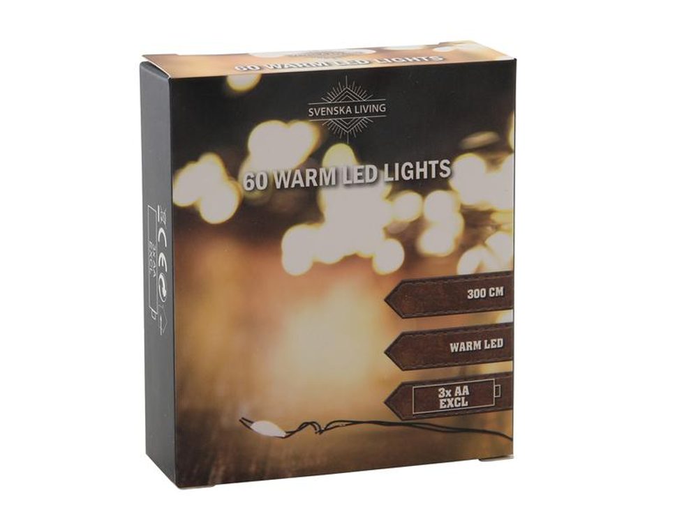 Levně HIT ŘETĚZ 60LED TEPLÁ 3M ČERNÝ 3XAA 5CM