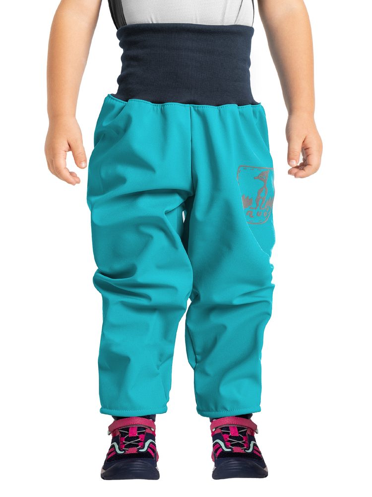 Levně Unuo, Batolecí softshellové kalhoty s fleecem, Smaragdová + reflexní obrázek Evžen (Softshell toodler trousers) - 92/98