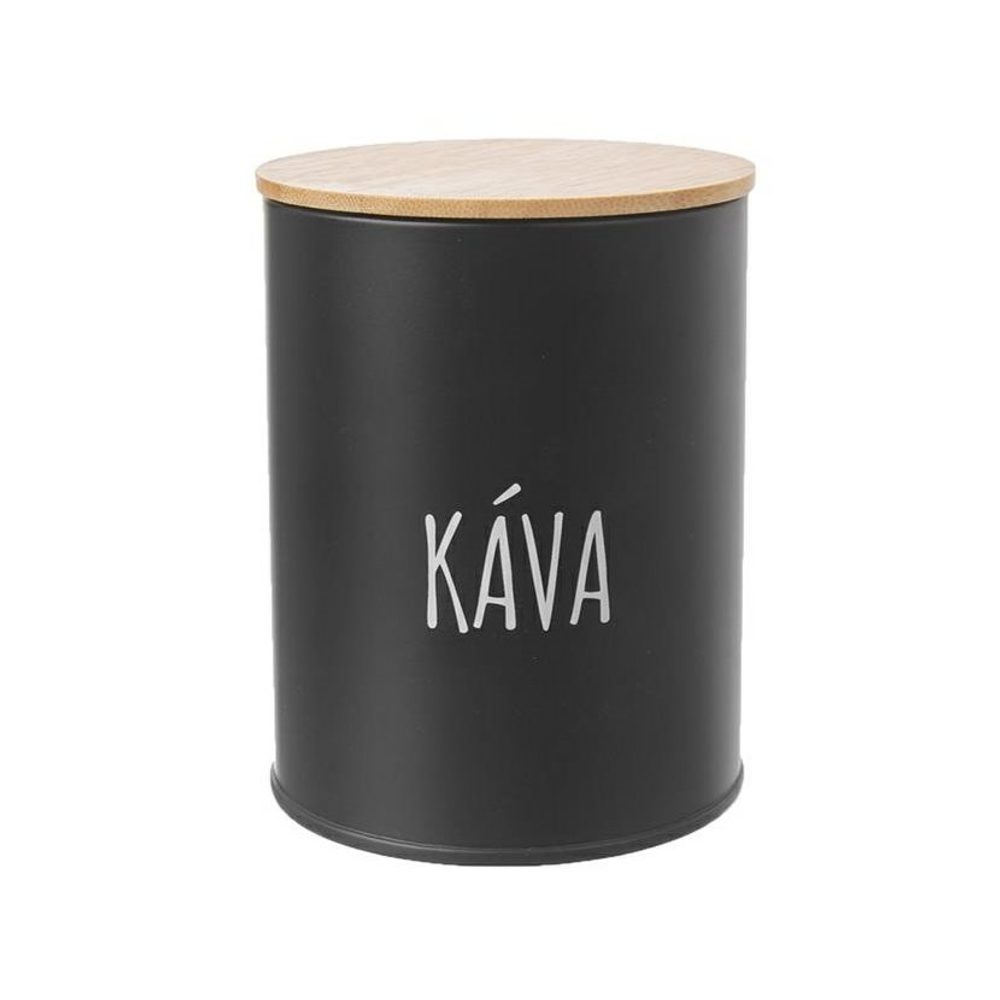 Levně dóza plech. d 9,5x12,5cm, KÁVA, BLACK, plech/bambus