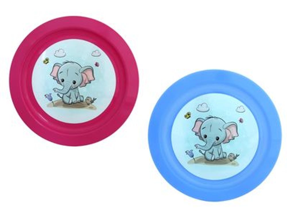 Levně talíř d21cm měl. SLŮNĚ IML, aqua, růž., dětský, plast
