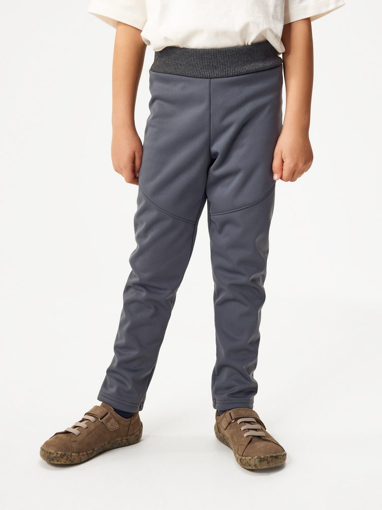 Levně Unuo, Dětské softshellové kalhoty s fleecem pružné Sporty, Tm. Šedá - 104/110