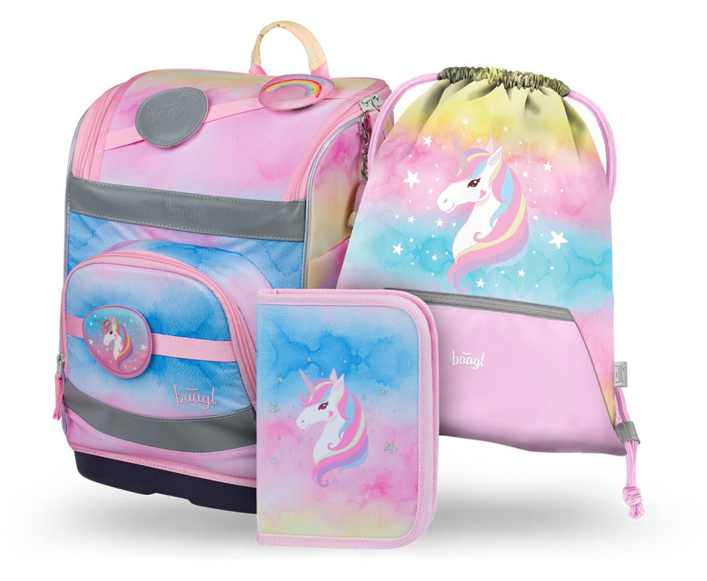 Levně BAAGL SET 3 Zippy plus Rainbow Unicorn: aktovka, penál, sáček