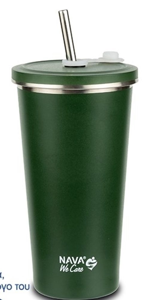 Levně termokelímek 0,52l ZELENÝ, "WE CARE", brčko, NR/plast