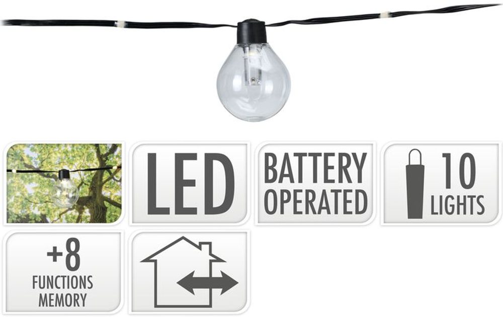 řetěz 2,4m, PÁRTY "ŽÁROVKA", 10LED, na baterie