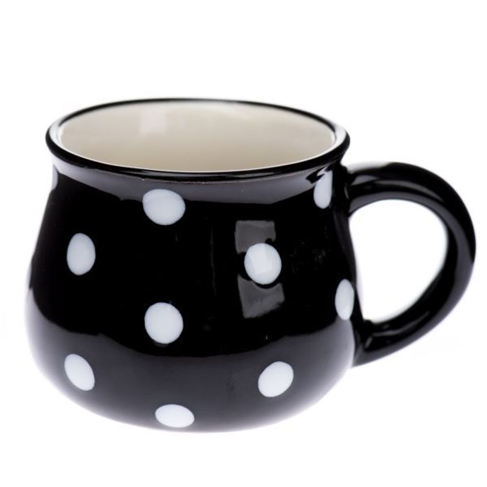 Levně hrnek 75ml ČERNÝ, BÍLÝ PUNTÍK, d6x5cm, keramika
