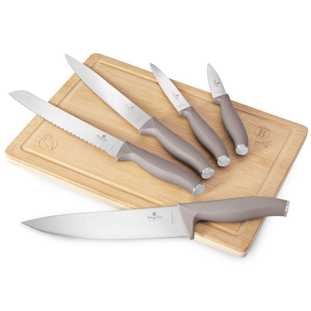Levně BERLINGERHAUS Sada nožů s prkénkem 6 ks Taupe Collection BH-2967