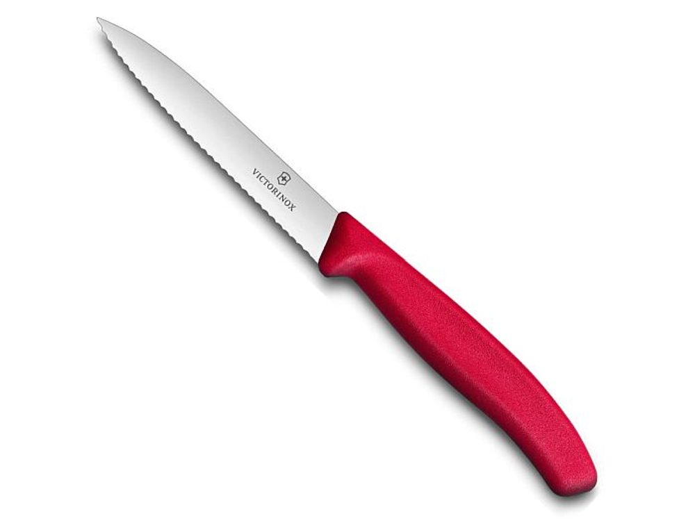 Levně nůž 10cm kuch., vlnk.čepel, špička, ČERVENÝ VICTORINOX
